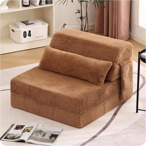 Miniatura 14 de Tiita Sofá cama plegable tamaño individual, colchón convertible con almohada, colchón de pana gruesa para el suelo, sofá cama con bolsillo lateral