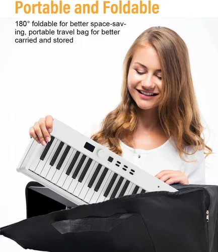 Miniatura 8 de KONIX Teclado de Piano Plegable, Teclado de Piano Plegable de 88 Teclas de Tamaño Completo Semi Ponderado, Piano Eléctrico Portátil Bluetooth