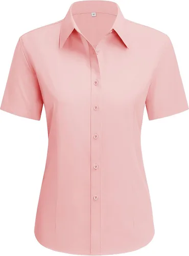 Miniatura 30 de siliteelon Camisas de vestir para mujer, de manga corta, de algodón, camisa con botones abajo, camisa básica con botones arriba, camisas con cuello