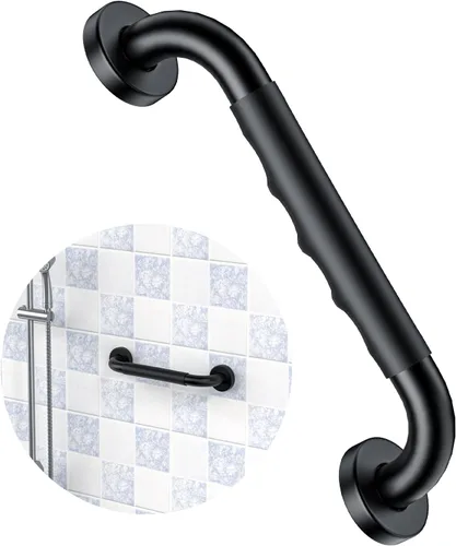 Barra de agarre para ducha negra de 12 pulgadas con agarre de goma antideslizante, ZUEXT Barra de agarre para baño de acero inoxidable, Barra de