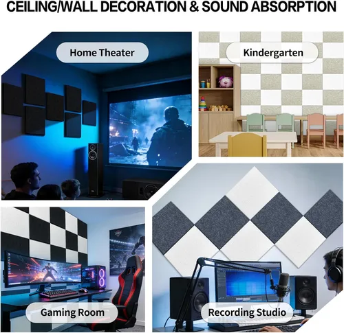 Miniatura 4 de BXI Absorbedor de sonido, 16 x 12 x 3/8 pulgadas, paquete de 6 paneles de absorción acústica de alta densidad, paneles de absorción de sonido que