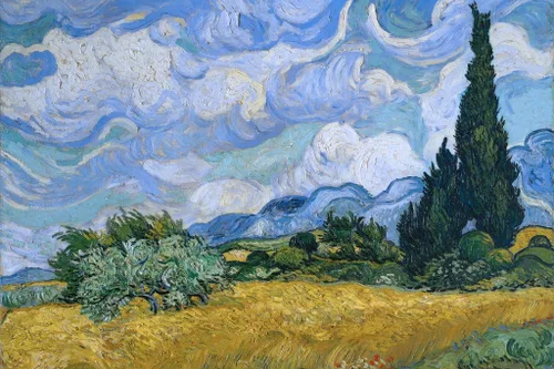 Miniatura 2 de Vincent Van Gogh Campo de trigo laminado con cipreses estilo de pintura impresionista naturaleza bosque decoración paisaje póster borrado en seco
