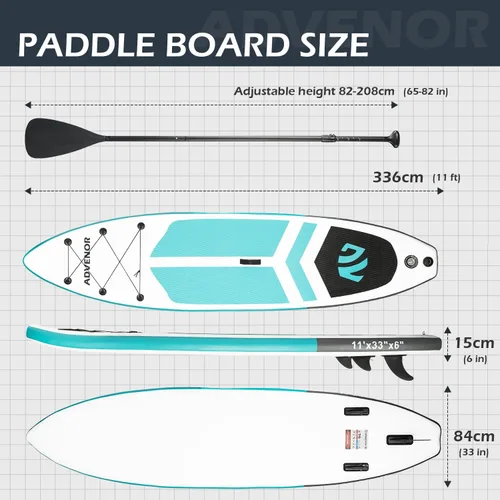 Miniatura 7 de Tabla de Paddle Board de 11' x 33" x 6" Extra Ancha Inflable Stand Up Paddle Board con Bomba de Mano, Correa, Pala Ajustable Para Versión Básica