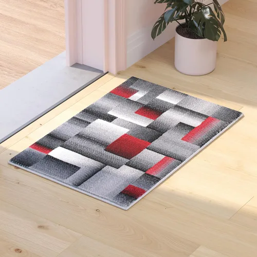Miniatura 14 de Flash Furniture Elio Collection - Alfombra de área con patrón de bloques de color, alfombra de olefina azul de pelo alto, alfombra de área de 2 x 3