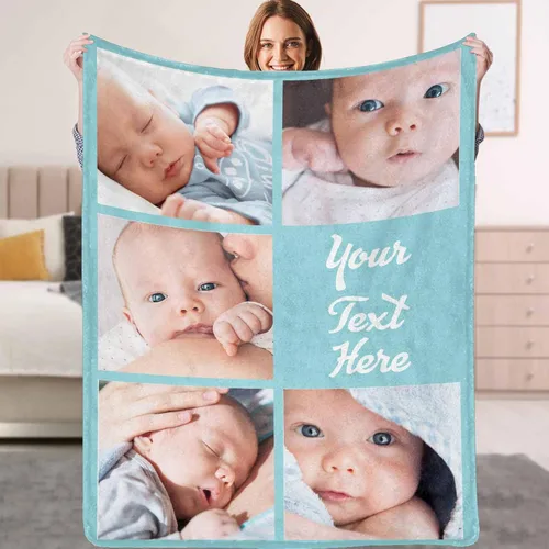 Miniatura 15 de YESCUSTOM Manta personalizada con texto fotográfico, manta personalizada con mis propias imágenes para Navidad, familia, mamá, papá, perro