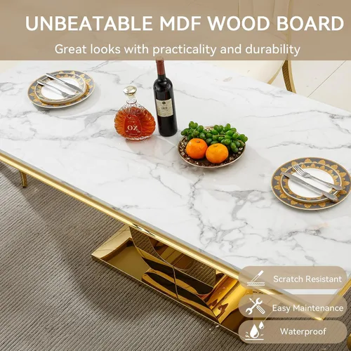 Miniatura 4 de SSLine Mesa de comedor moderna para mesa de cocina de mármol sintético de 6,70 pulgadas, mesa de comedor rectangular para muebles de cocina