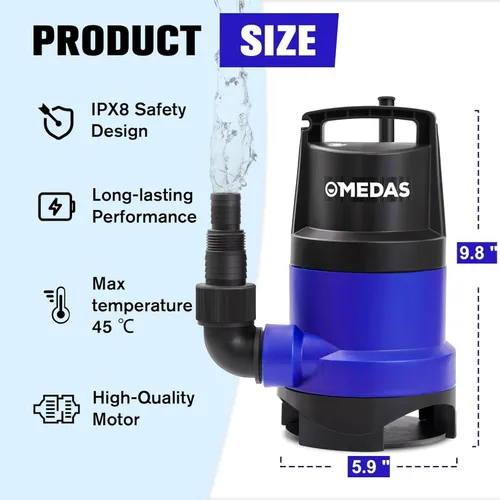 Miniatura 4 de MEDAS 1HP 3434 GPH Bomba de Sumidero Sumergible Bomba de Agua Limpia/Sucia Bomba Utilitaria Portátil con Cable de 16.4 pies para Piscina Jardín