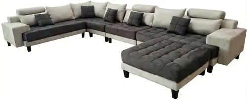 Miniatura 5 de Stendmar Juego de sofá seccional de tela de microfibra reversible en forma de U en forma de L S150D (gris oscuro/gris)