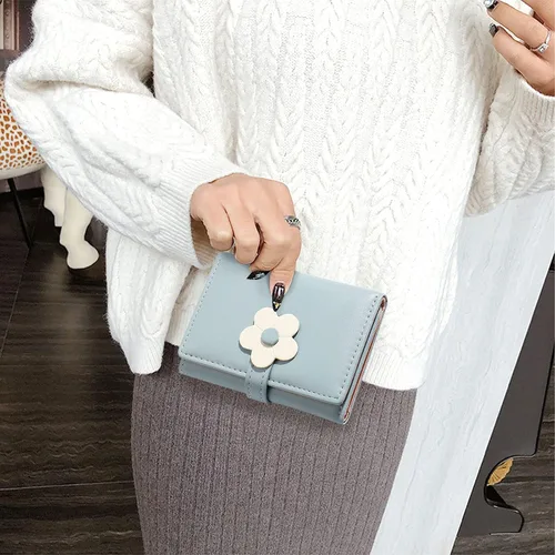 Miniatura 2 de LJCZKA Bonita cartera pequeña para niñas y mujeres, bloqueo RFID, piel sintética, tres plegadas, bolsillo para efectivo con tarjetero y billetera