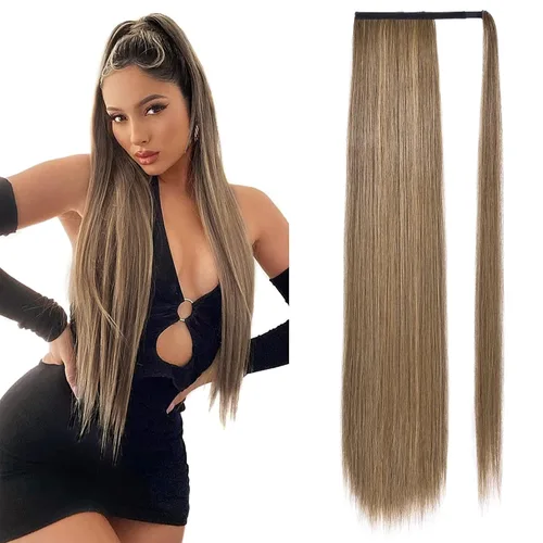 Miniatura 40 de SEIKEA Extensión de cola de caballo con clip alrededor del cabello lacio para mujer (12 pulgadas, negro)