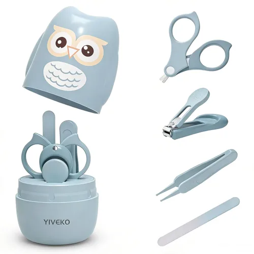 Kit de uñas de bebé, juego de cuidado de uñas 4 en 1 con estuche lindo, cortaúñas para bebé, tijeras, lima de uñas y pinzas, kit de manicura y