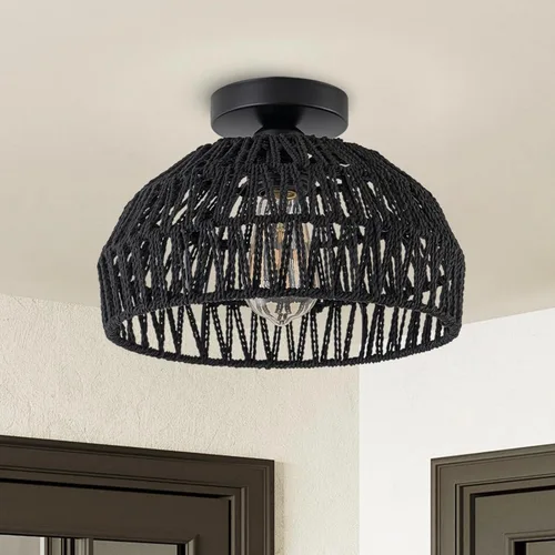 Miniatura 10 de Lámparas de Techo Bohemias de Ratán de 2 Niveles Pantalla de Lámpara de Tambor Tejida a Mano Lámpara de Techo Empotrada Dosel de Madera Candelabro