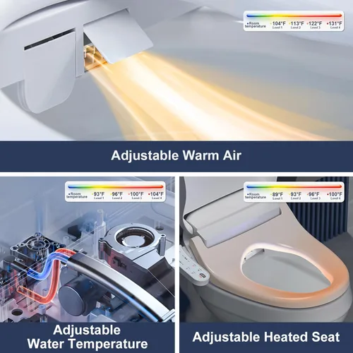 Miniatura 3 de ZMJH 236D - Asiento de inodoro con bidé alargado - Agua caliente sin fin, asiento calefactado y lavado por vórtice, limpieza doble