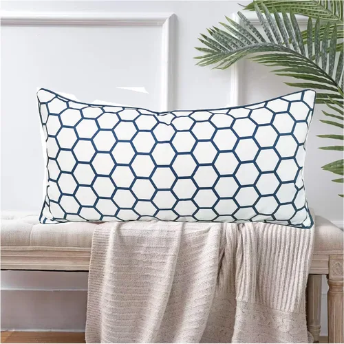 Miniatura 14 de Funda de almohada decorativa clásica con diseño de crayón de mano azul estilo capri, marcas geométricas, funda de almohada decorativa de 17 x 17