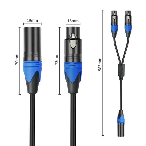 Miniatura 3 de Cable de micrófono divisor en Y XLR macho a 2 hembras, 3 pines XLR hembra a doble XLR macho Y-Splitter Cables de audio de micrófono equilibrado