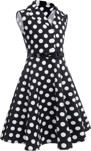Miniatura 2 de Vestido de té para niñas, estilo vintage, de los años 50, con diseño de lunares, estilo Rockabilly para fiesta de graduación, vestido de té