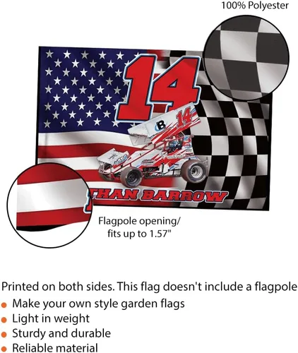 Miniatura 5 de Sprint Car Racing - Foto personalizada, nombre y número de carreras de bandera estadounidense a cuadros para amantes de las carreras de pista