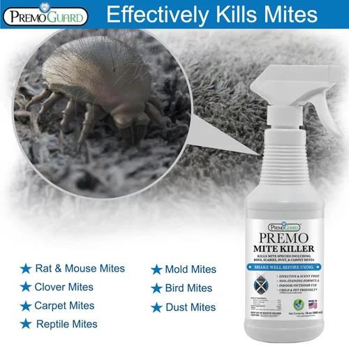 Miniatura 3 de Premo Guard Spray de tratamiento de ácaros, 16 onzas, mata el polvo, la sarna, la araña, la alfombra, los ácaros de pájaros, ratones y ratas