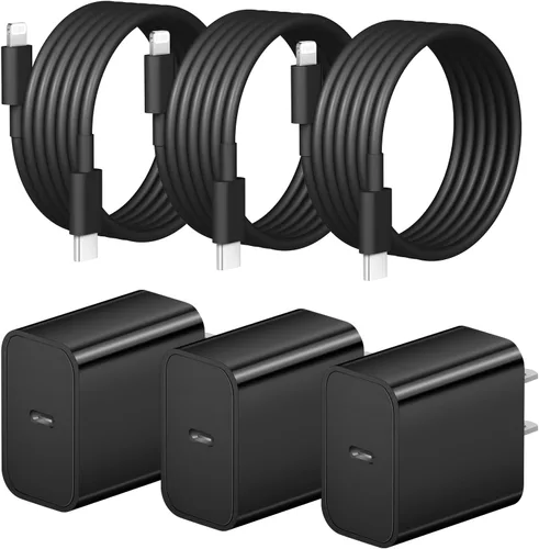 Miniatura 17 de Cargador rápido para iPhone, 3+3 unidades, cargador de pared USB C de 20 W con cable de carga rápida de 6 pies compatible con iPhone