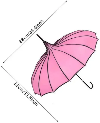Miniatura 2 de ThreeH Paraguas de pagoda vintage nupcial parasol resistente al viento 16 varillas de cuero con mango enganchado paraguas de lluvia