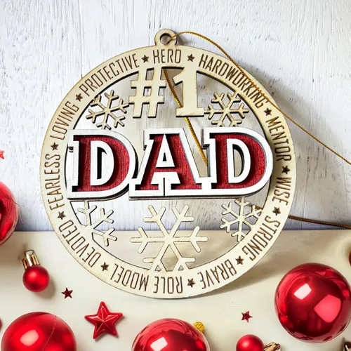 #1 Adorno de Navidad de madera para papá - Best Dad Ever 2024, decoración de árbol del día del padre, adorno de héroe