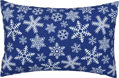 SPXUBZ Funda de almohada de algodón con diseño de copo de nieve azul, Feliz Navidad, decoración del hogar, funda de cojín rectangular para