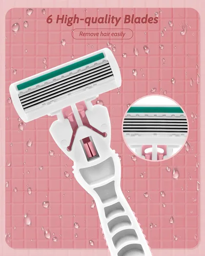 Miniatura 4 de Maquinillas de afeitar para mujer para piel sensible, 6 cuchillas para afeitar, incluyendo 1 maquinilla de afeitar de viaje para mujer con 12 Rosa