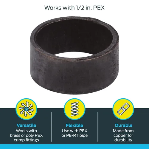 Miniatura 3 de SharkBite Anillos de crimpado de cobre de 1/2 pulgada, paquete de 25, tubo PEX, PE-RT, 23102CP25