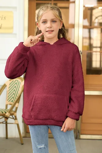 Miniatura 3 de Haloumoning Sudadera con capucha de forro polar mullido para niñas de 4 a 15 años