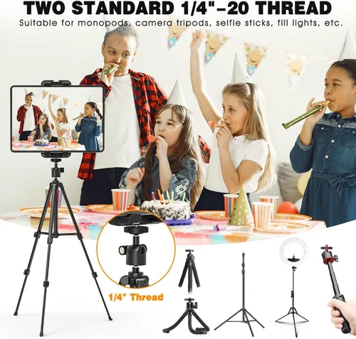 Miniatura 5 de Adaptador de trípode para tablet con cabeza esférica, soporte para tabletas de 4.7 a 12.9 pulgadas, compatible con iPad Pro, Air, Mini, Selfie