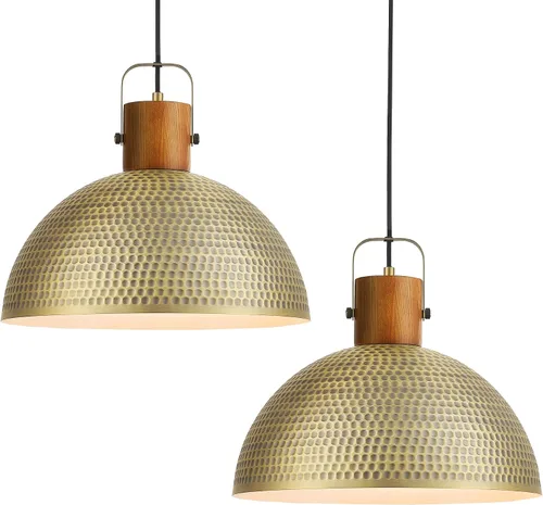 ELYONA Paquete de 2 Luminarias Colgantes Grandes Martilladas, Lámpara Colgante de Cúpula Vintage de Madera de Fresno de 16 Pulgadas, Iluminación
