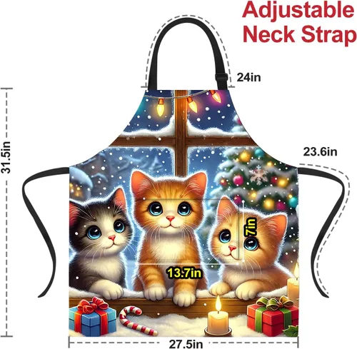 Miniatura 2 de Delantal de Navidad de THISFIND con 2 bolsillos, cuello ajustable para mujeres, hombres y adultos, ideal para cocina, parrilla, horneado