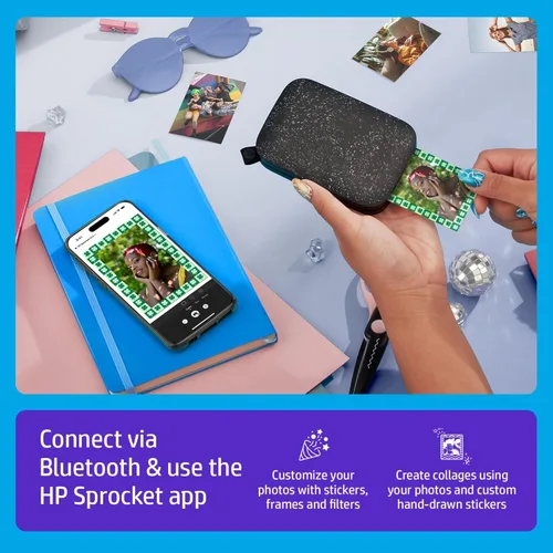 Miniatura 3 de Impresora fotográfica portátil HP Sprocket 2x3 (Negro Noir) Imprime imágenes en papel adhesivo Zink, desde tu dispositivo iOS y Android.