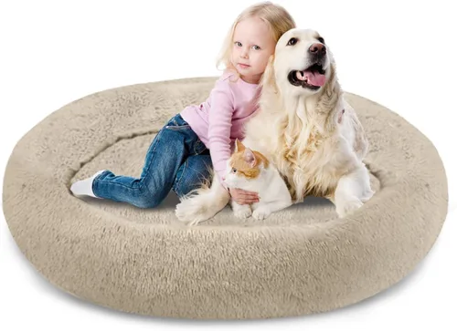 Miniatura 15 de SAVFOX Camas calmantes de felpa para perros, cama de perro de dona para perros pequeños, tamaño mediano, grande y extragrande, cómoda cama para Beige