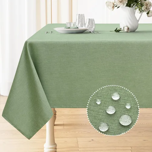 Miniatura 8 de Smiry Mantel redondo de lino sintético, mantel de tela de arpillera impermeable, fundas decorativas lavables para cocina, comedor, fiestas, 60 x 60