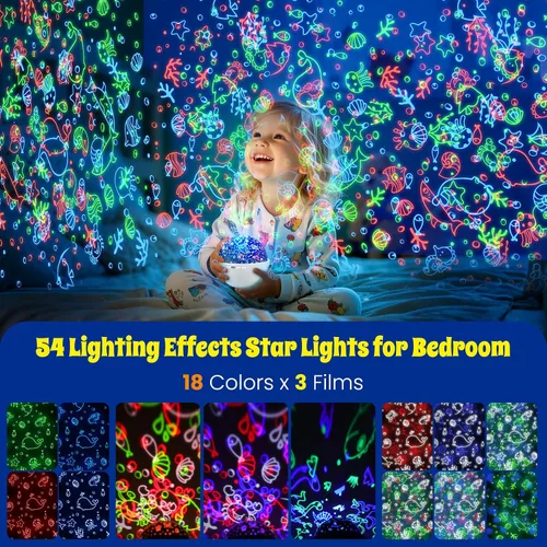 Miniatura 2 de Proyector de luz nocturna, luz nocturna para habitación de niños con control remoto y temporizador, rotación de 360°, 3 películas de proyección, 18