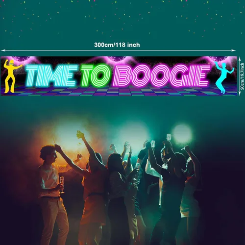 Miniatura 5 de Cartel de fondo de fiesta de discoteca Time to Boogie de los años 70 y 80 con temática retro de noche bailando, decoración de pared para fanáticos