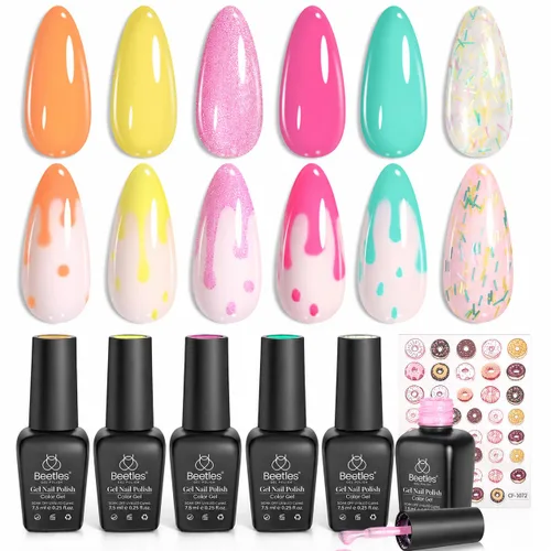 Miniatura 22 de Beetles - Juego de esmaltes de uñas de gel para boda, 6 colores, color nude, rosa, malva, blanco, con brillantina, para remojar con luz UV LED, arte