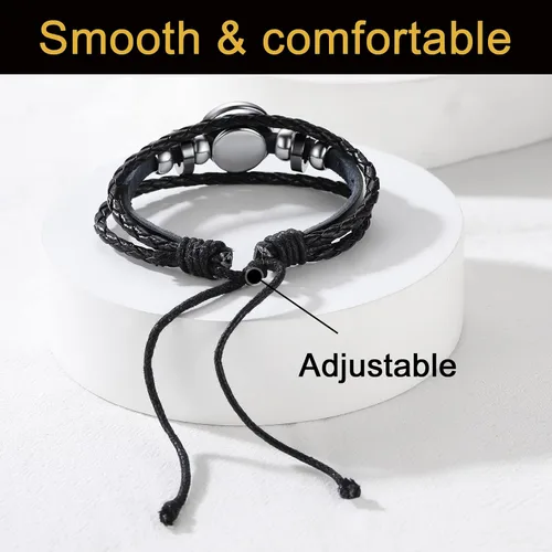 Miniatura 6 de U7 Pulsera para hombre con cierre de acero inoxidable, brazalete de cuero en estilo calavera o envoltura