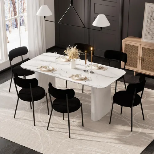 Miniatura 9 de RGZ Juego de mesa de comedor oval moderna de 71", juego de mesa y sillas de 7 piezas para 6, juego de mesa de cocina de mármol sintético y 6 sillas