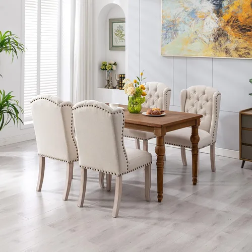 Miniatura 6 de DUOMAY Juego de 4 sillas de comedor modernas capitoné, sillas de comedor tapizadas de lino sin brazos, sillas laterales de invitados para cocina