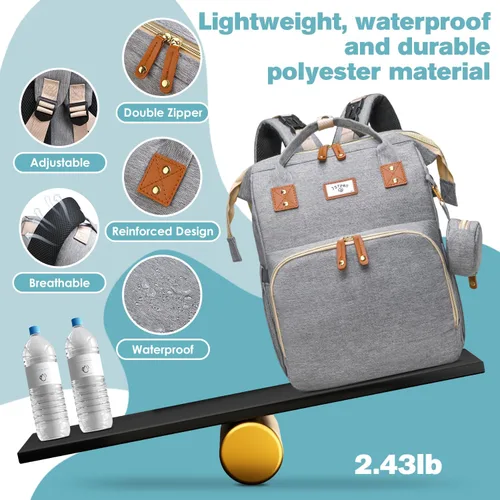 Miniatura 6 de JSTPRO Mochila para pañales, bolsa de pañales grande impermeable y ligera con cambiador, bolsillos aislados, puerto USB y correas para cochecito