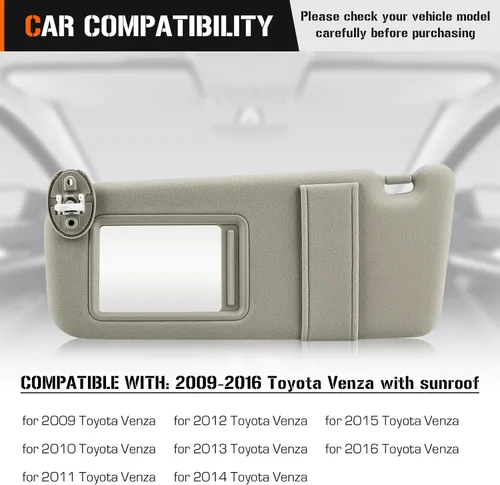 Miniatura 2 de Visera solar con luz para Toyota Venza 2009-2016 con techo corredizo, reemplazo de visera solar beige del lado izquierdo del conductor 74320-0T021-A1