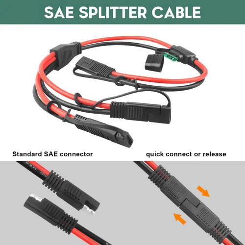 Miniatura 3 de Cable divisor SAE Y de 10 AWG, cable de extensión PAEKQ SAE 1 a 2 con fusible de protección 15A 20A 30A y conector de polaridad SAE inversa de 2