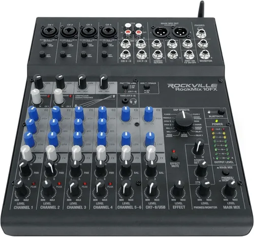 Miniatura 2 de Rockville ROCKMIX 10FX - Mezclador de 10 canales, interfaz de grabación USB, efectos digitales, ecualizador de 3 bandas, alimentación fantasma