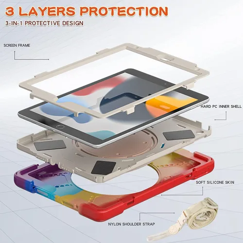Miniatura 7 de Funda para iPad Air de 3ª generación – Funda resistente para niños con soporte giratorio, soporte para lápices y correa de transporte para iPad
