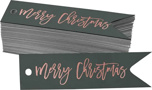 Miniatura 61 de Etiquetas de papel colgantes con texto en inglés "Merry Christmas", 50 unidades Blanco