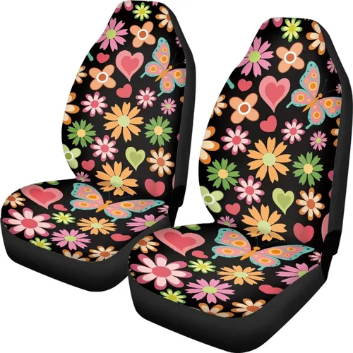 Miniatura 28 de Funda de asiento de automóvil con margaritas bohemias, diseño hippy arcoíris, margarita, flores, antideslizante, SUV, sedán, furgoneta, protector