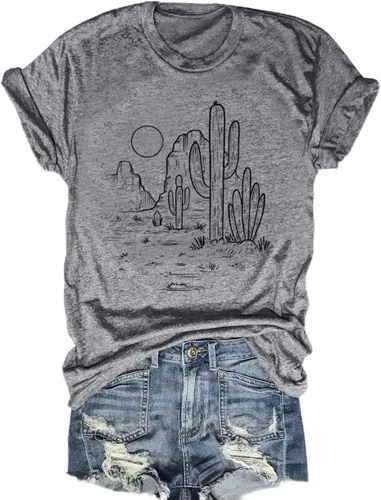 Camiseta vintage de manga corta para mujer, diseño de cactus de verano, camisetas gráficas divertidas