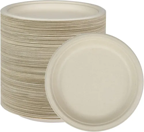 Miniatura 6 de NYHI Platos de alta resistencia desechables de 10 pulgadas para adultos y niños, platos de papel de caña de azúcar, color marrón, ecológicos